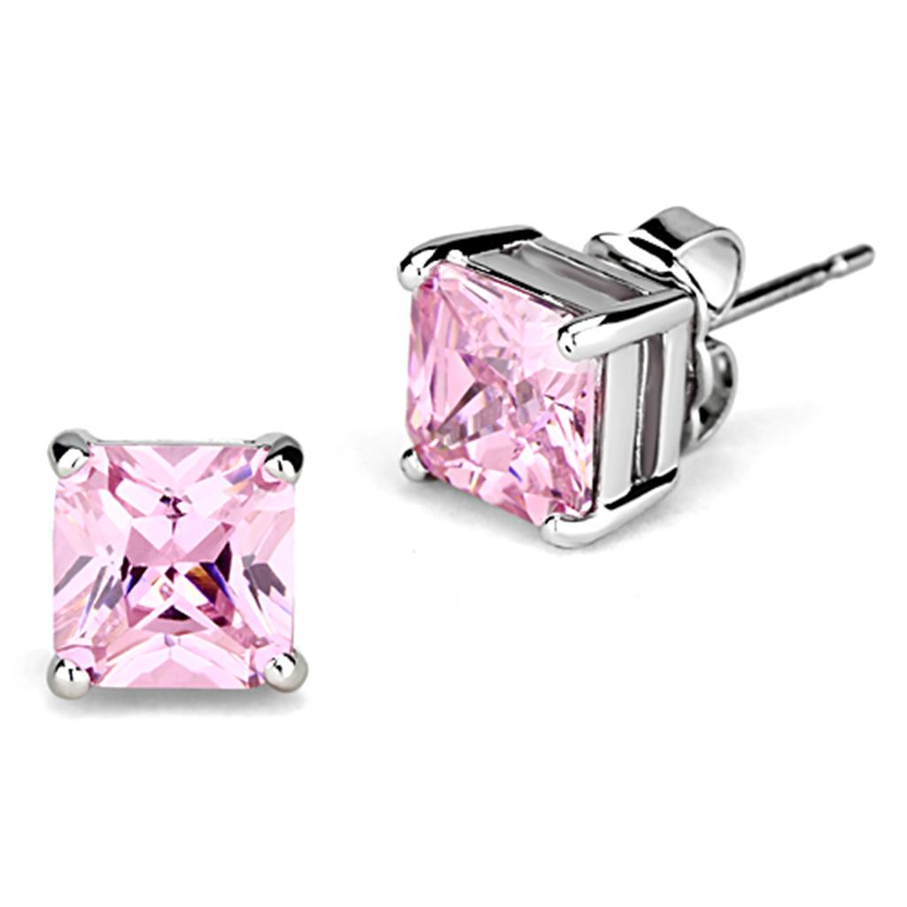 Rhodium Brass Earrings with AAA Grade CZ in Rose 3W531
