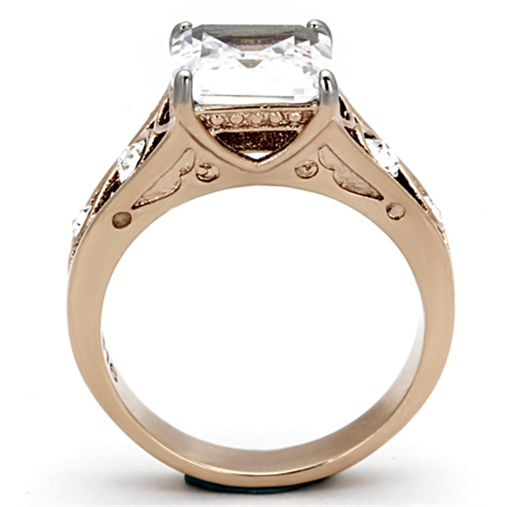 Two Tone IP Rose Gold Stainless Steel Ring with AAA Grade CZ in Clear TK1059