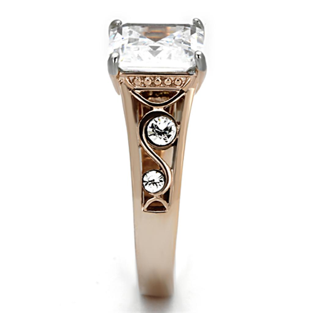 Two Tone IP Rose Gold Stainless Steel Ring with AAA Grade CZ in Clear TK1059