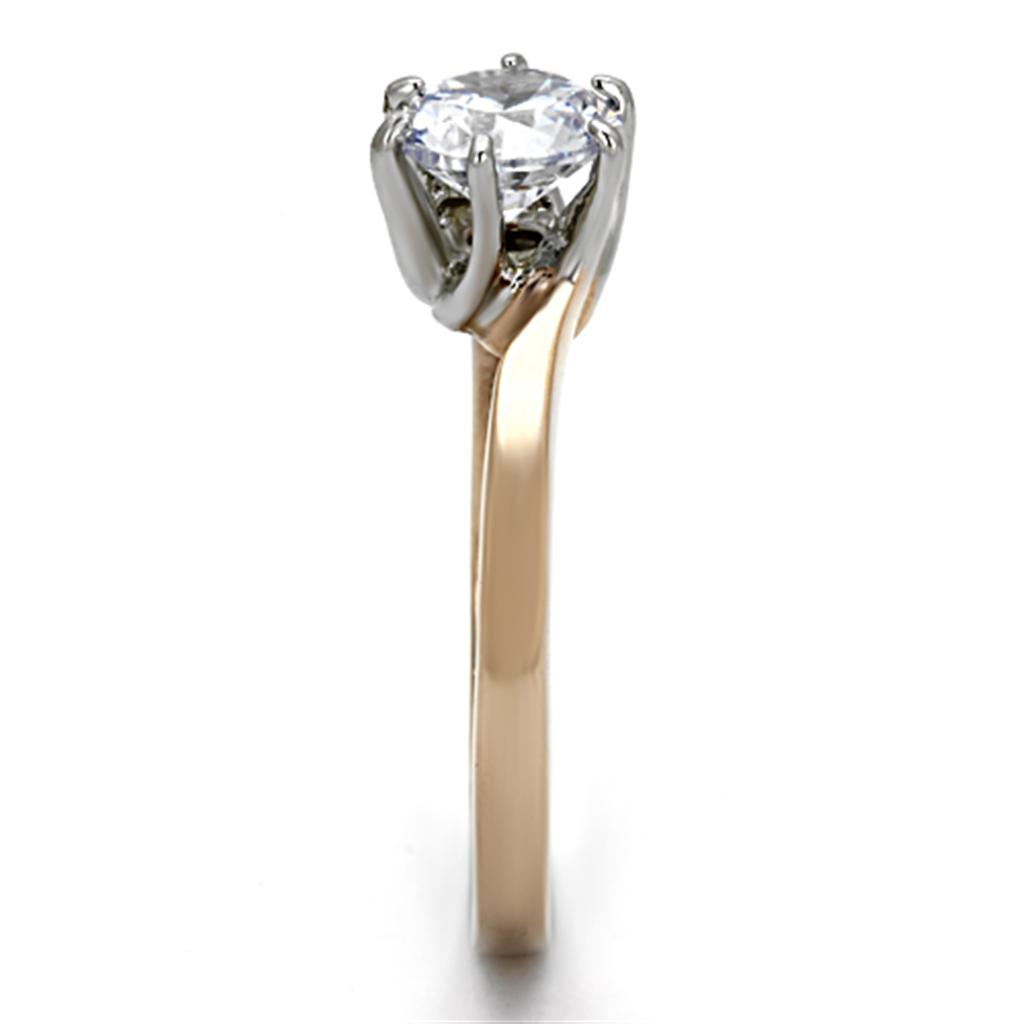Two Tone IP Rose Gold Stainless Steel Ring with AAA Grade CZ in Clear TK1161