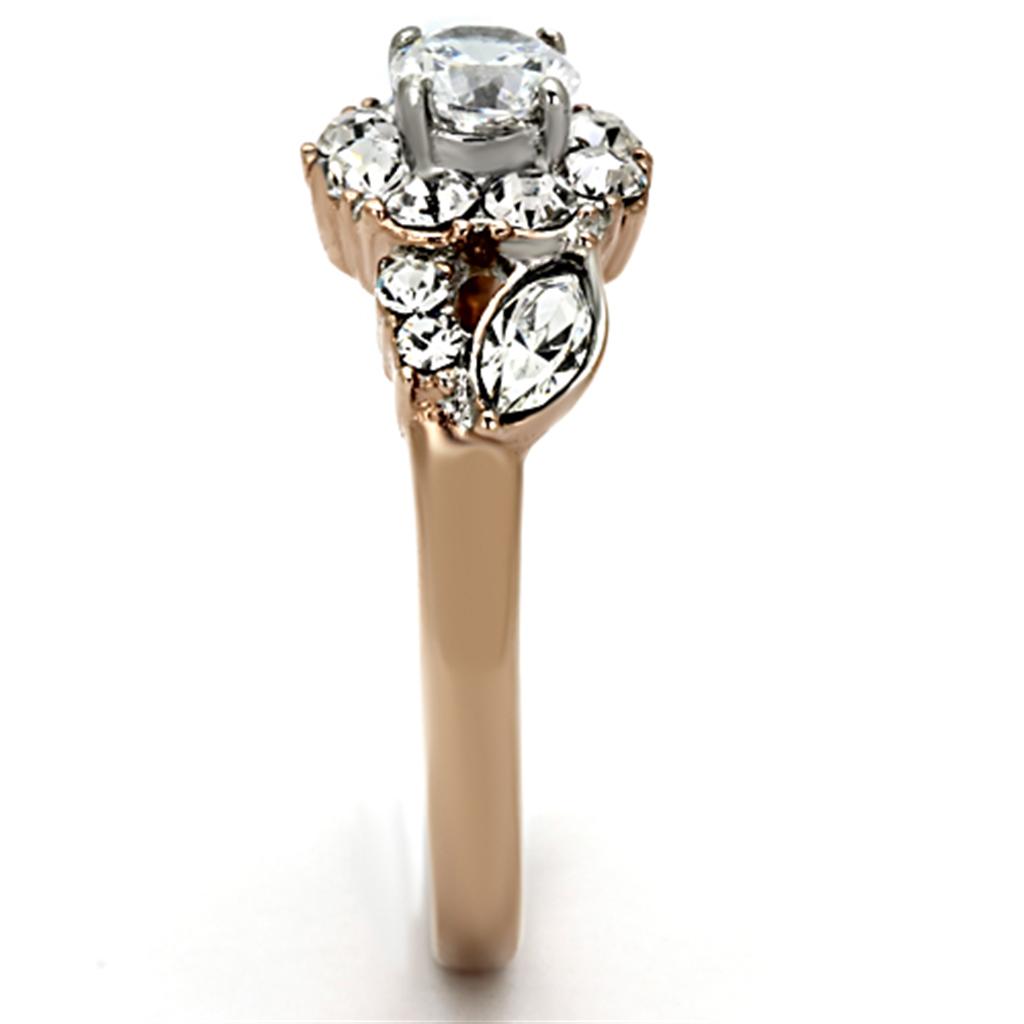 Two Tone IP Rose Gold Stainless Steel Ring with AAA Grade CZ in Clear TK1164