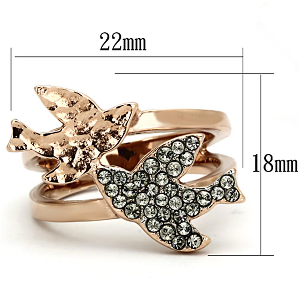Two Tone IP Rose Gold Stainless Steel Ring with Top Grade Crystal in Black Diamond TK1165