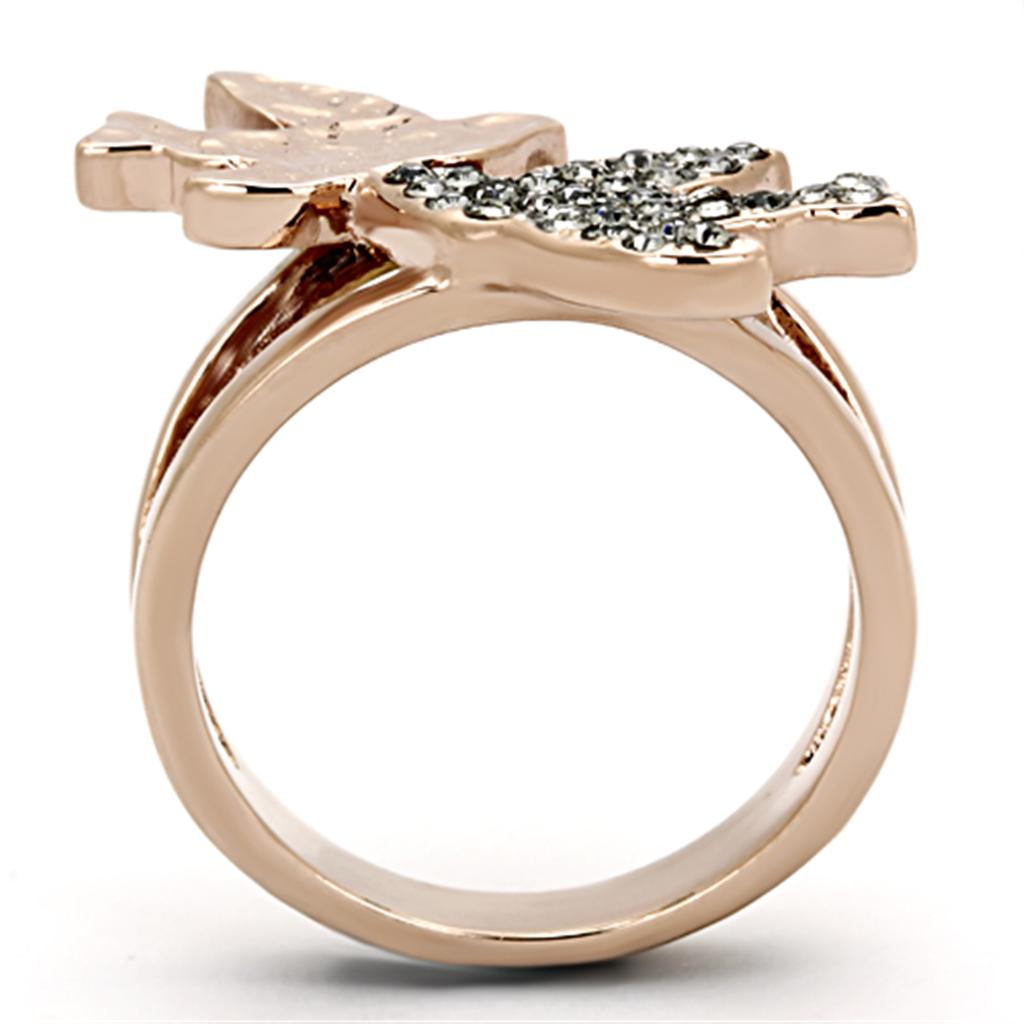 Two Tone IP Rose Gold Stainless Steel Ring with Top Grade Crystal in Black Diamond TK1165