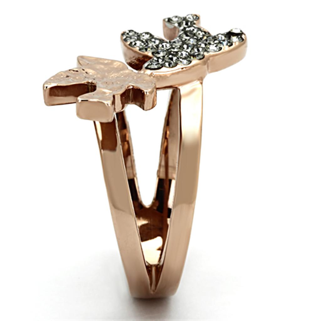 Two Tone IP Rose Gold Stainless Steel Ring with Top Grade Crystal in Black Diamond TK1165