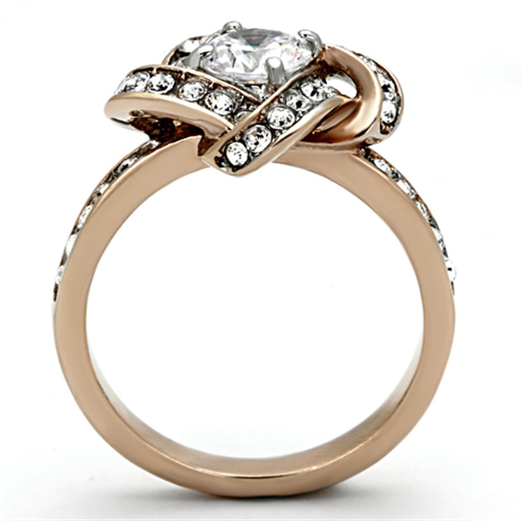 Two Tone IP Rose Gold Stainless Steel Ring with AAA Grade CZ in Clear TK1166