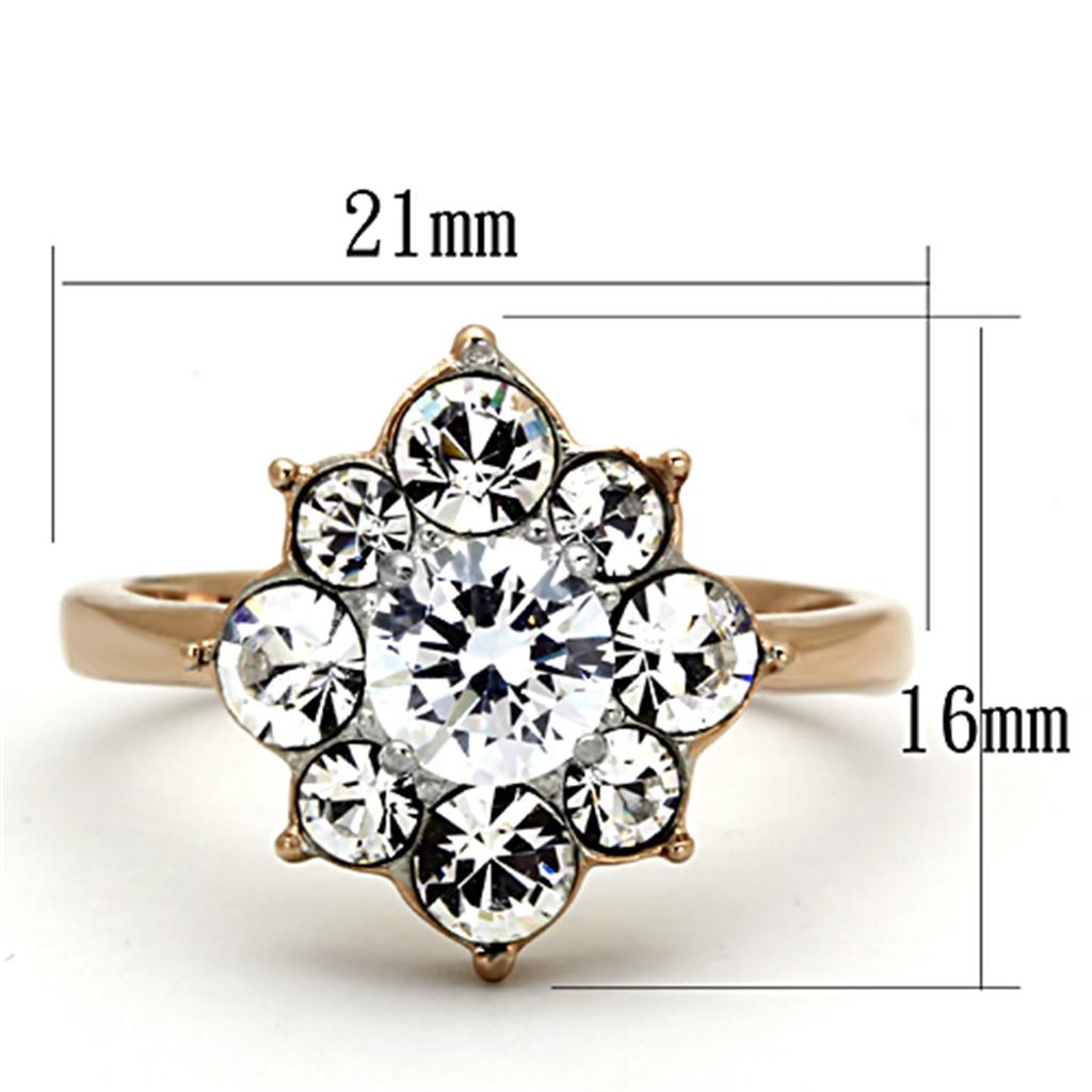 Two Tone IP Rose Gold Stainless Steel Ring with AAA Grade CZ in Clear TK1168