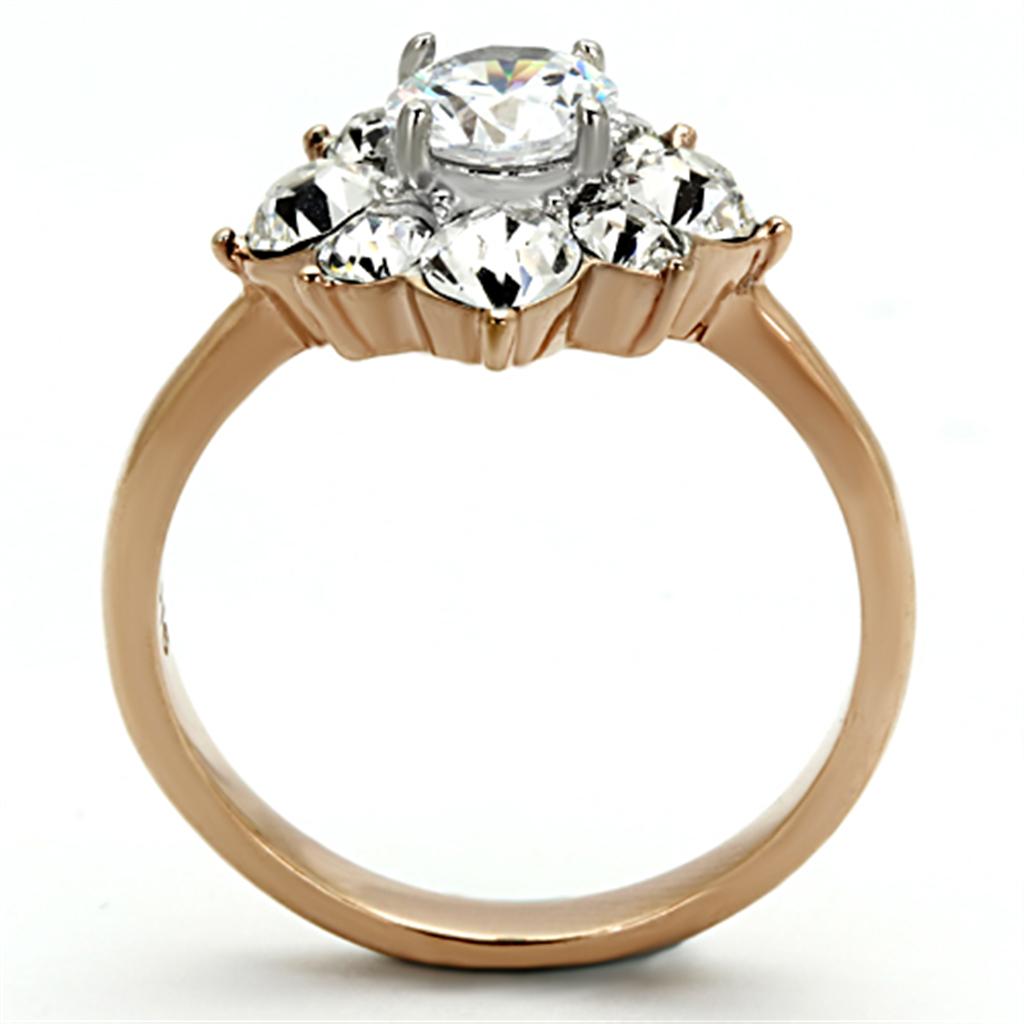 Two Tone IP Rose Gold Stainless Steel Ring with AAA Grade CZ in Clear TK1168