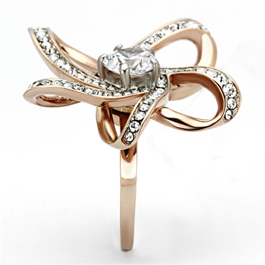 Two Tone IP Rose Gold Stainless Steel Ring with AAA Grade CZ in Clear TK1170