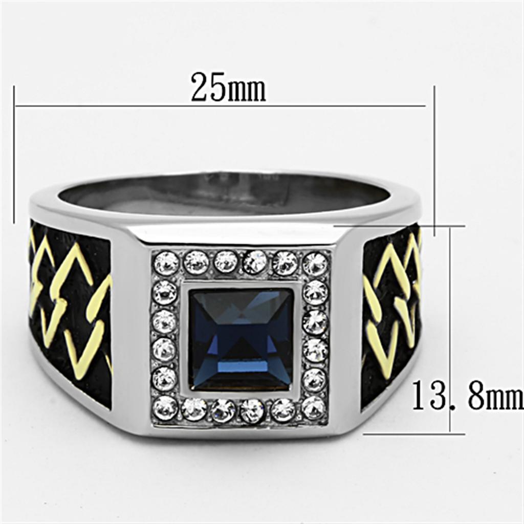 Two Tone IP Gold (Ion Plating) Stainless Steel Ring with Top Grade Crystal in Montana TK1180