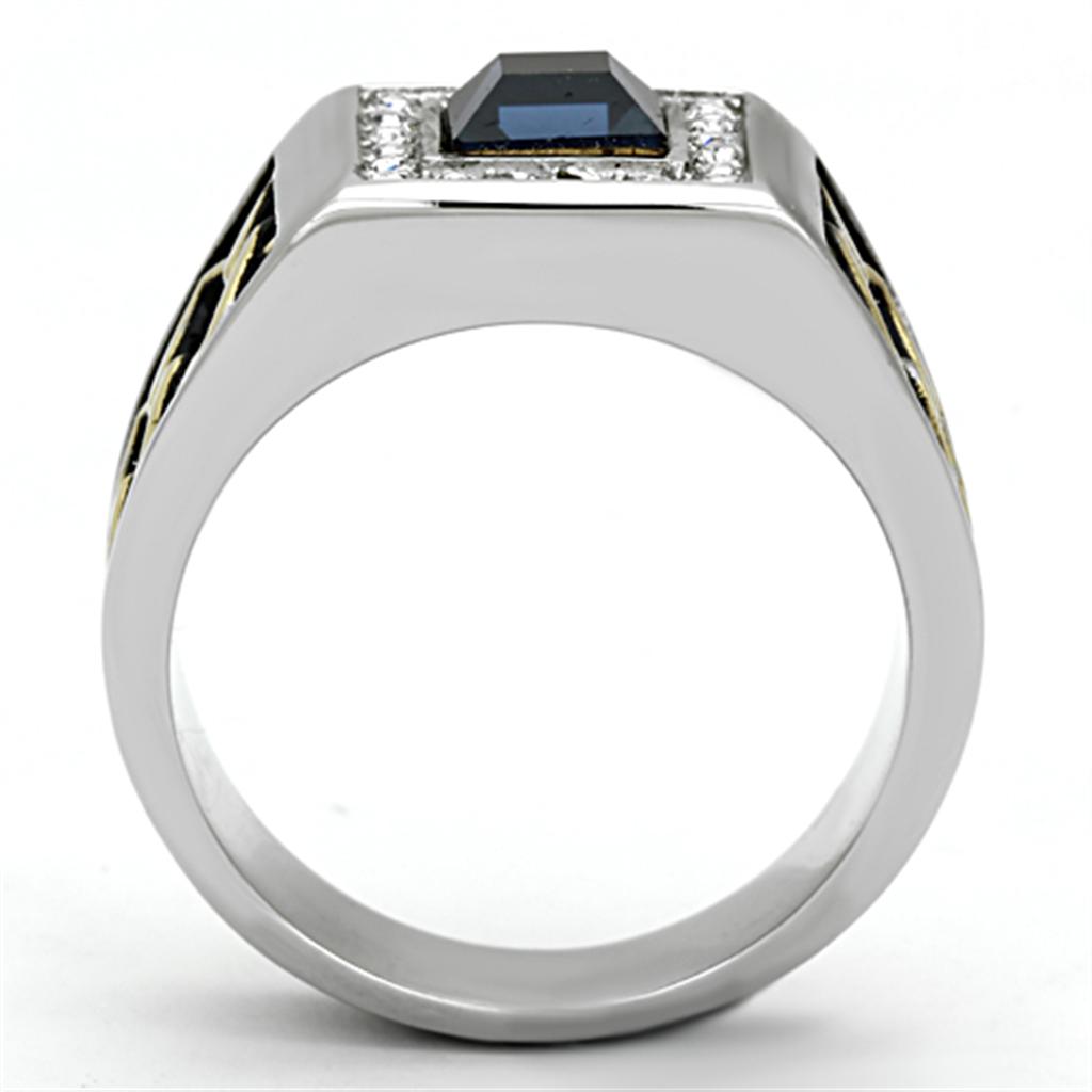 Two Tone IP Gold (Ion Plating) Stainless Steel Ring with Top Grade Crystal in Montana TK1180