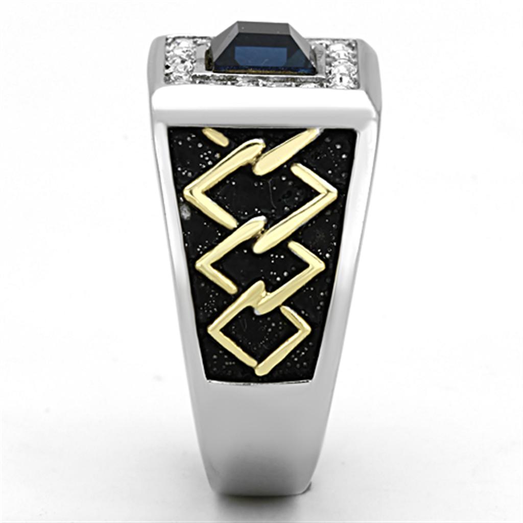 Two Tone IP Gold (Ion Plating) Stainless Steel Ring with Top Grade Crystal in Montana TK1180