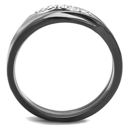 Two Tone IP Light Black (IP Gun) Stainless Steel Ring with Top Grade Crystal in Clear TK1340PJ