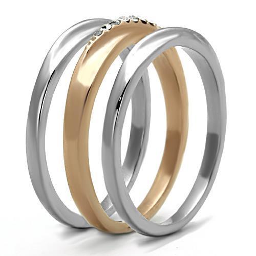 Two Tone IP Rose Gold Stainless Steel Ring with Top Grade Crystal in Clear TK1340