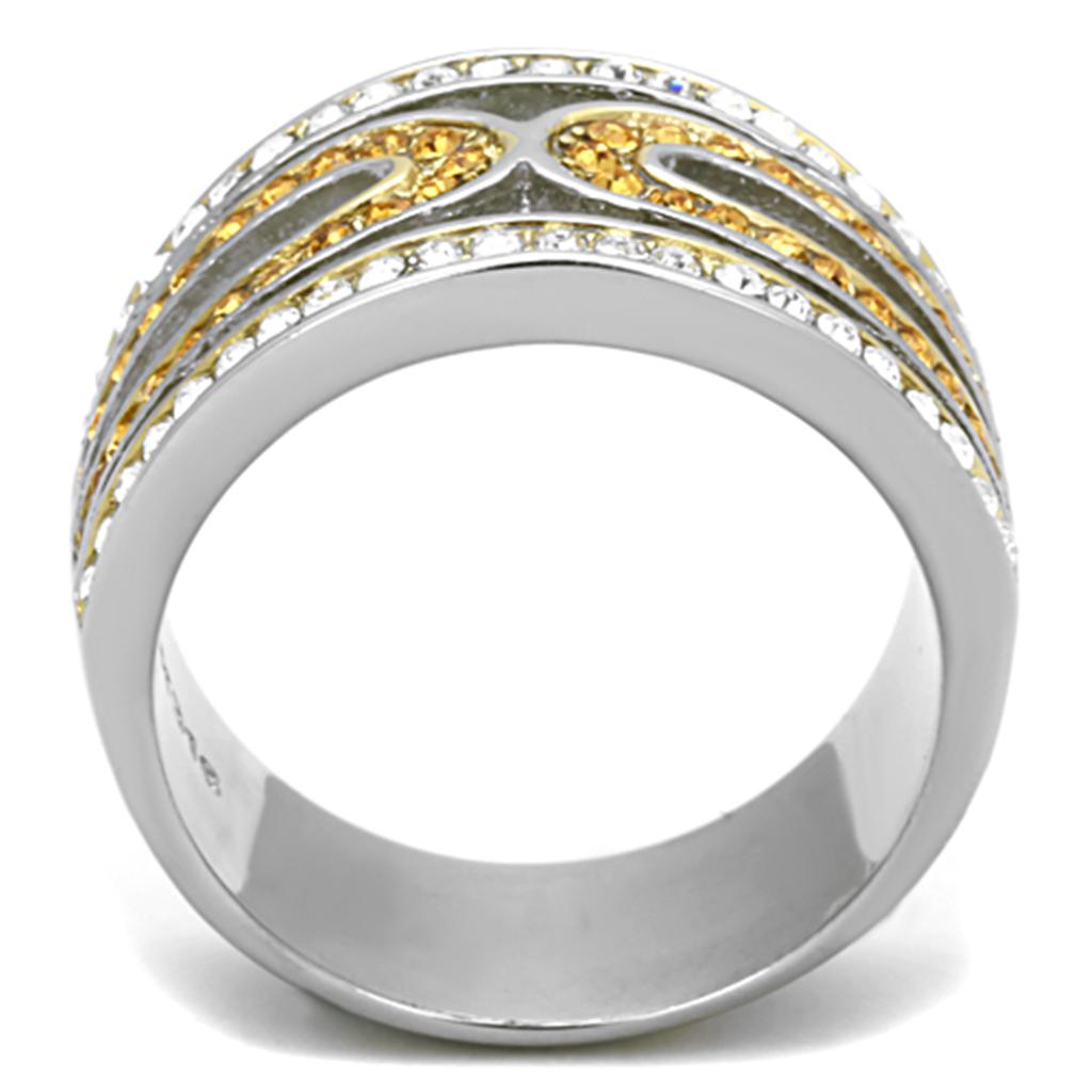 Two Tone IP Gold (Ion Plating) Stainless Steel Ring with Top Grade Crystal in Topaz TK1555
