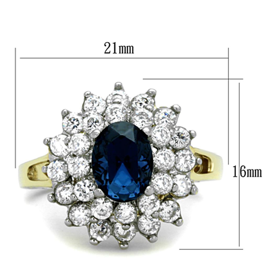 Two Tone IP Gold (Ion Plating) Stainless Steel Ring with Top Grade Crystal in Montana TK1572