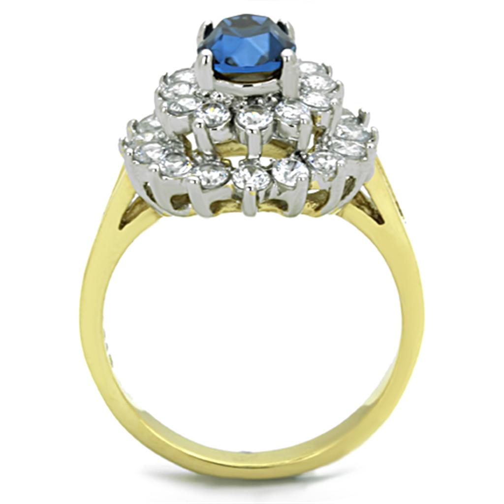 Two Tone IP Gold (Ion Plating) Stainless Steel Ring with Top Grade Crystal in Montana TK1572