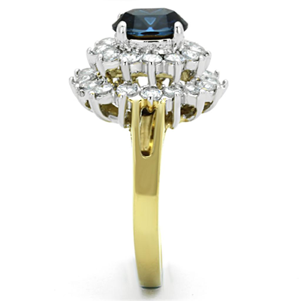 Two Tone IP Gold (Ion Plating) Stainless Steel Ring with Top Grade Crystal in Montana TK1572