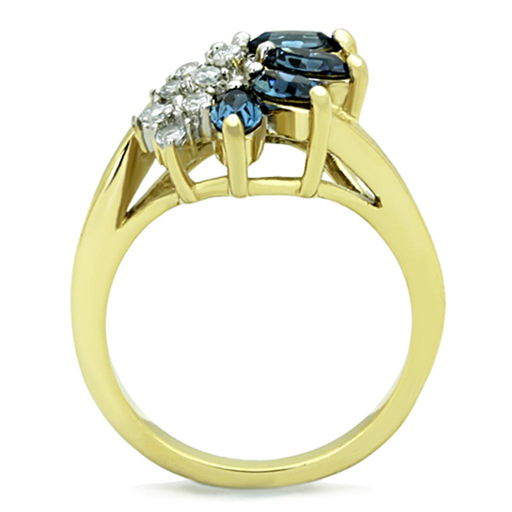 Two Tone IP Gold (Ion Plating) Stainless Steel Ring with Top Grade Crystal in Montana TK1573