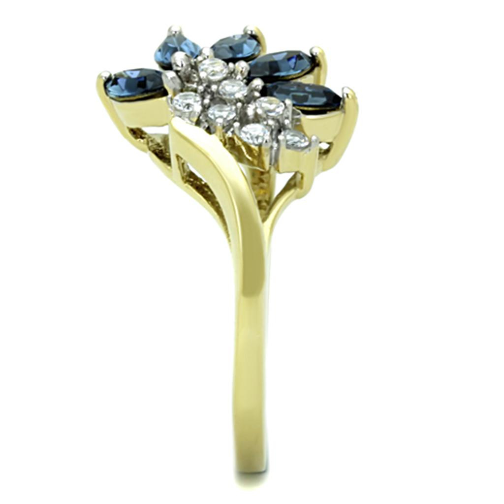 Two Tone IP Gold (Ion Plating) Stainless Steel Ring with Top Grade Crystal in Montana TK1573