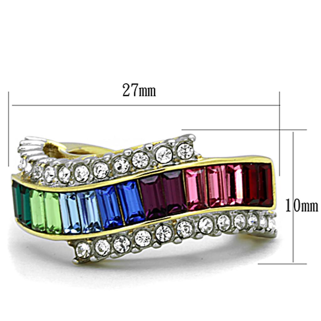 Two Tone IP Gold (Ion Plating) Stainless Steel Ring with Top Grade Crystal in Multi Color TK1575