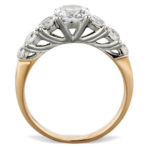 Two Tone IP Rose Gold Stainless Steel Ring with AAA Grade CZ in Clear TK1794