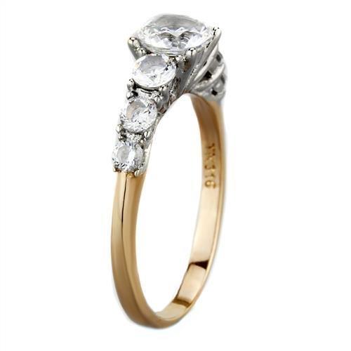 Two Tone IP Rose Gold Stainless Steel Ring with AAA Grade CZ in Clear TK1794