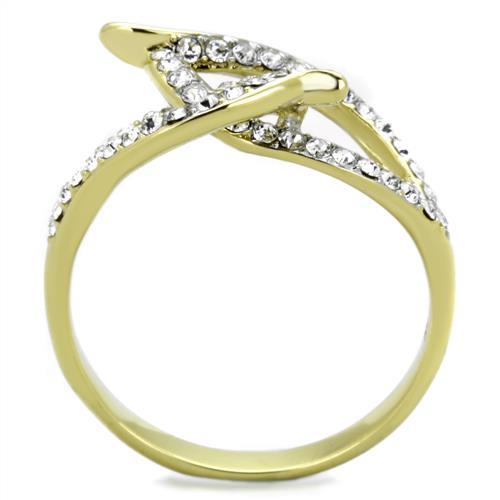 Two Tone IP Gold (Ion Plating) Stainless Steel Ring with Top Grade Crystal in Clear TK1907