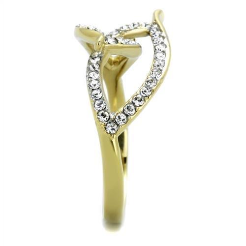 Two Tone IP Gold (Ion Plating) Stainless Steel Ring with Top Grade Crystal in Clear TK1907