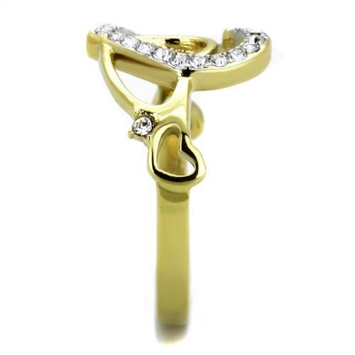 Two Tone IP Gold (Ion Plating) Stainless Steel Ring with Top Grade Crystal in Clear TK1908