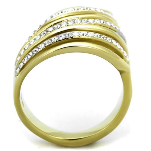 Two Tone IP Gold (Ion Plating) Stainless Steel Ring with Top Grade Crystal in Clear TK1909