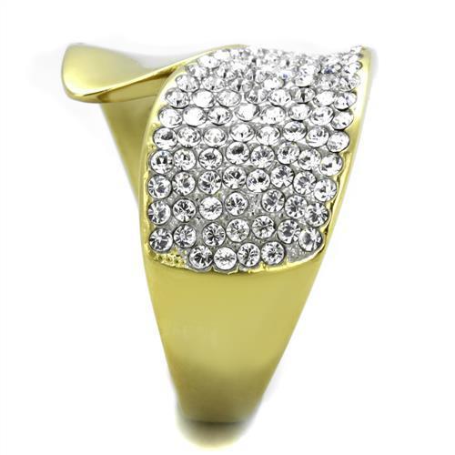 Two Tone IP Gold (Ion Plating) Stainless Steel Ring with Top Grade Crystal in Clear TK1912