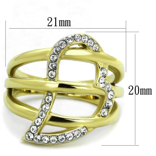 Two Tone IP Gold (Ion Plating) Stainless Steel Ring with Top Grade Crystal in Clear TK1913