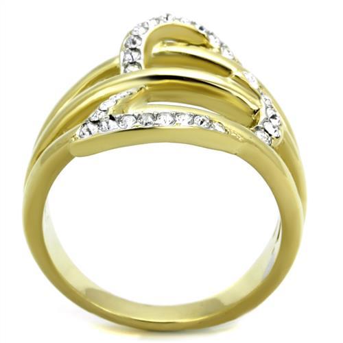 Two Tone IP Gold (Ion Plating) Stainless Steel Ring with Top Grade Crystal in Clear TK1913
