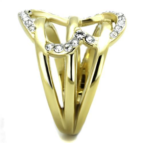 Two Tone IP Gold (Ion Plating) Stainless Steel Ring with Top Grade Crystal in Clear TK1913