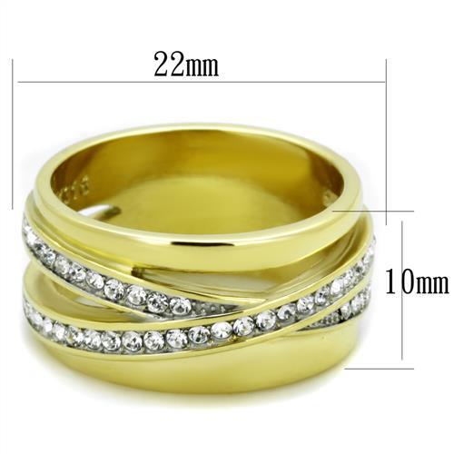 Two Tone IP Gold (Ion Plating) Stainless Steel Ring with Top Grade Crystal in Clear TK1914