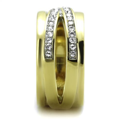 Two Tone IP Gold (Ion Plating) Stainless Steel Ring with Top Grade Crystal in Clear TK1914