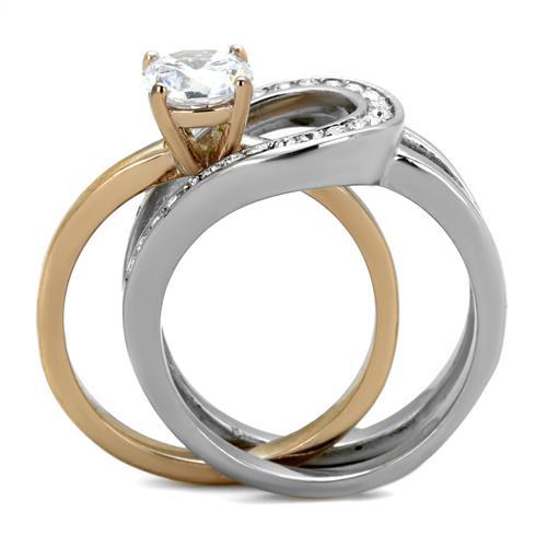 Two Tone IP Rose Gold Stainless Steel Ring with AAA Grade CZ in Clear TK2032