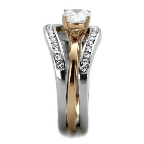 Two Tone IP Rose Gold Stainless Steel Ring with AAA Grade CZ in Clear TK2032