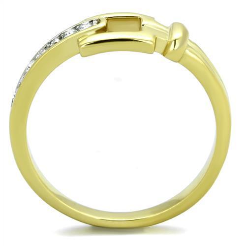 Two Tone IP Gold (Ion Plating) Stainless Steel Ring with Top Grade Crystal in Clear TK2164