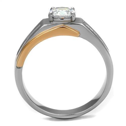 Two Tone IP Rose Gold Stainless Steel Ring with AAA Grade CZ in Clear TK2218