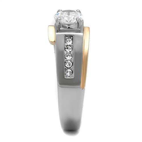 Two Tone IP Rose Gold Stainless Steel Ring with AAA Grade CZ in Clear TK2218