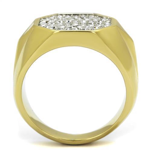 Two Tone IP Gold (Ion Plating) Stainless Steel Ring with Top Grade Crystal in Clear TK2221