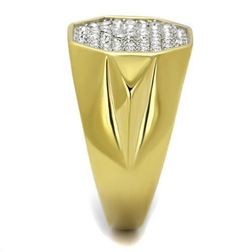 Two Tone IP Gold (Ion Plating) Stainless Steel Ring with Top Grade Crystal in Clear TK2221