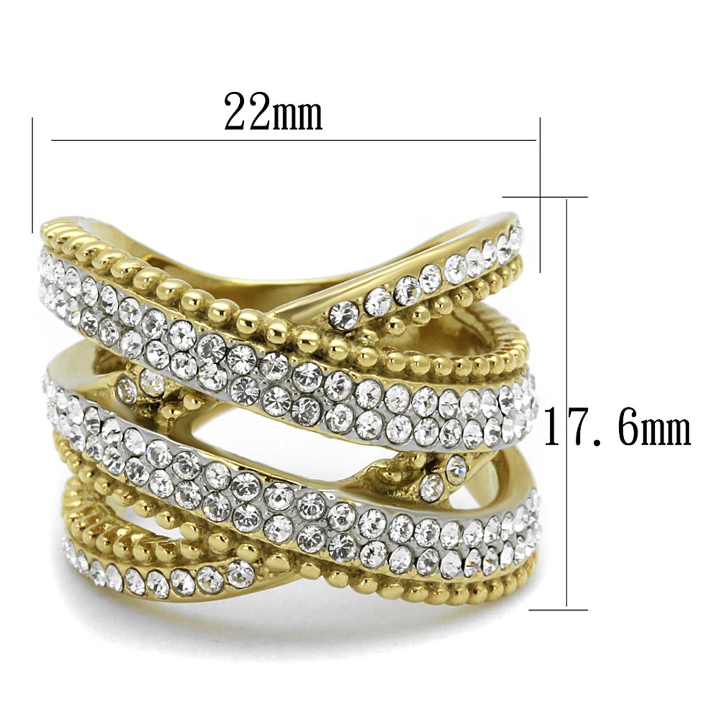 Two Tone IP Gold (Ion Plating) Stainless Steel Ring with Top Grade Crystal in Clear TK2252