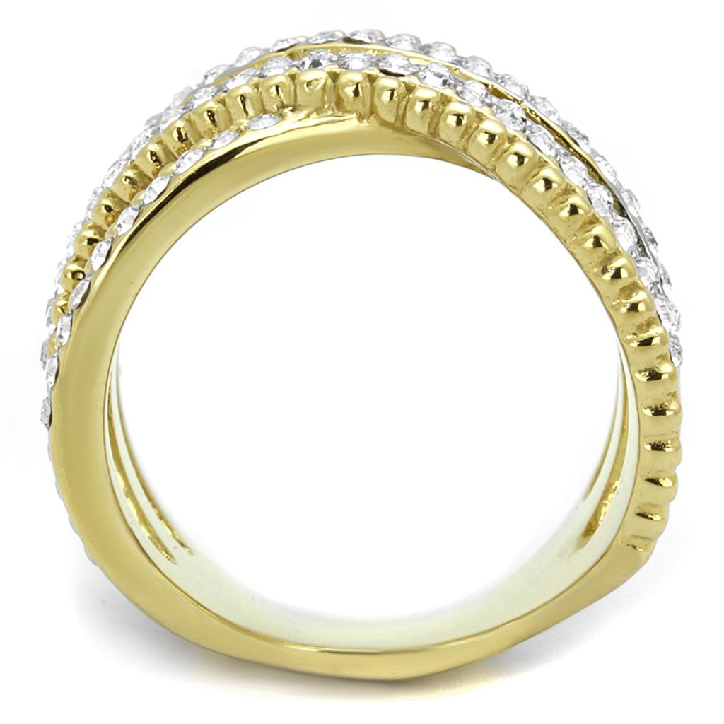 Two Tone IP Gold (Ion Plating) Stainless Steel Ring with Top Grade Crystal in Clear TK2252