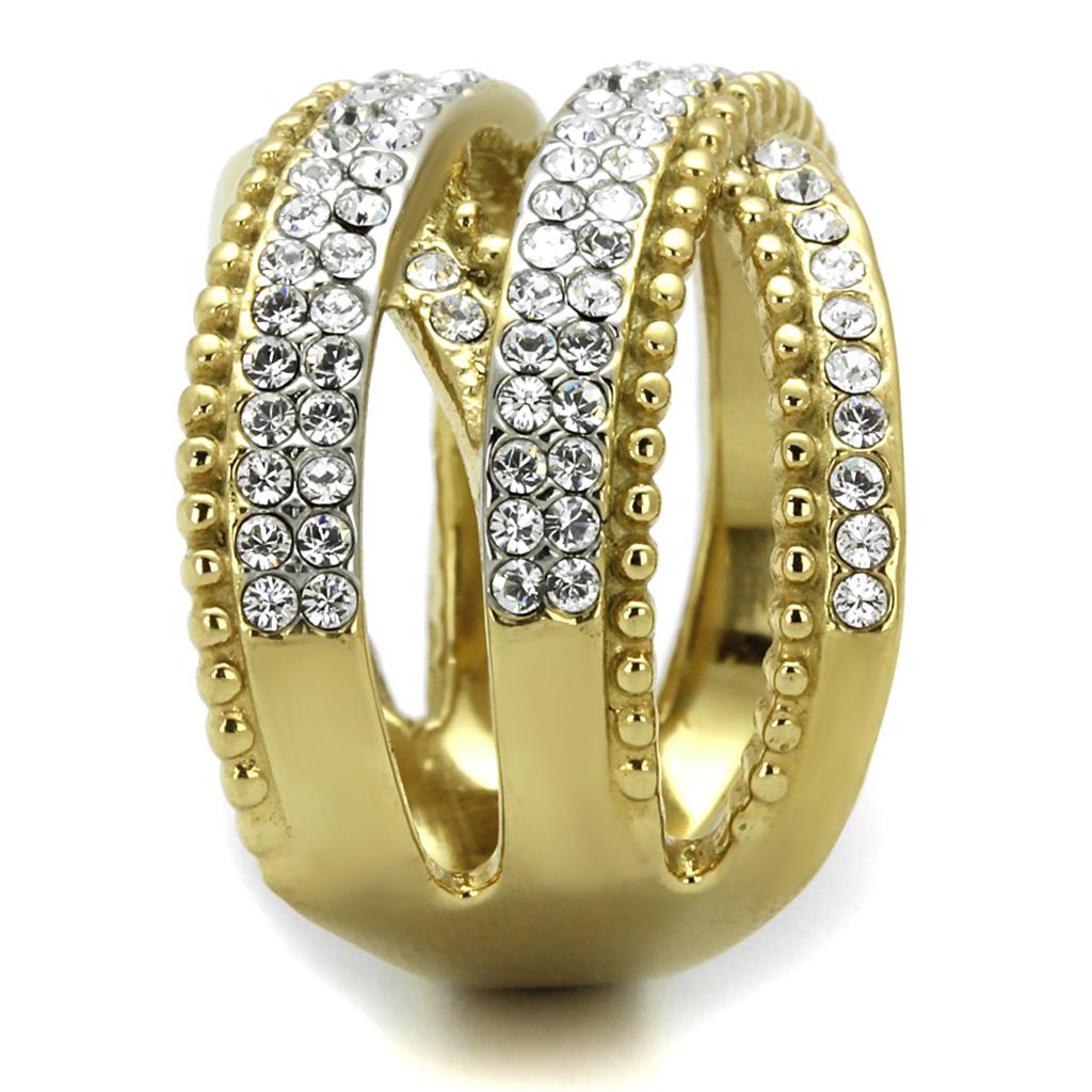 Two Tone IP Gold (Ion Plating) Stainless Steel Ring with Top Grade Crystal in Clear TK2252