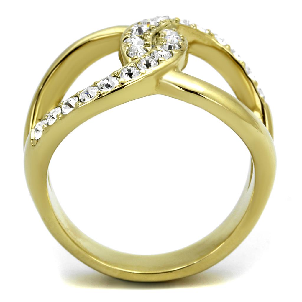 Two Tone IP Gold (Ion Plating) Stainless Steel Ring with Top Grade Crystal in Clear TK2253