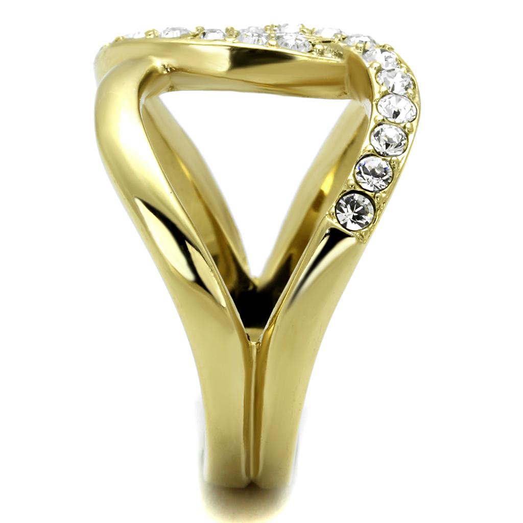 Two Tone IP Gold (Ion Plating) Stainless Steel Ring with Top Grade Crystal in Clear TK2253