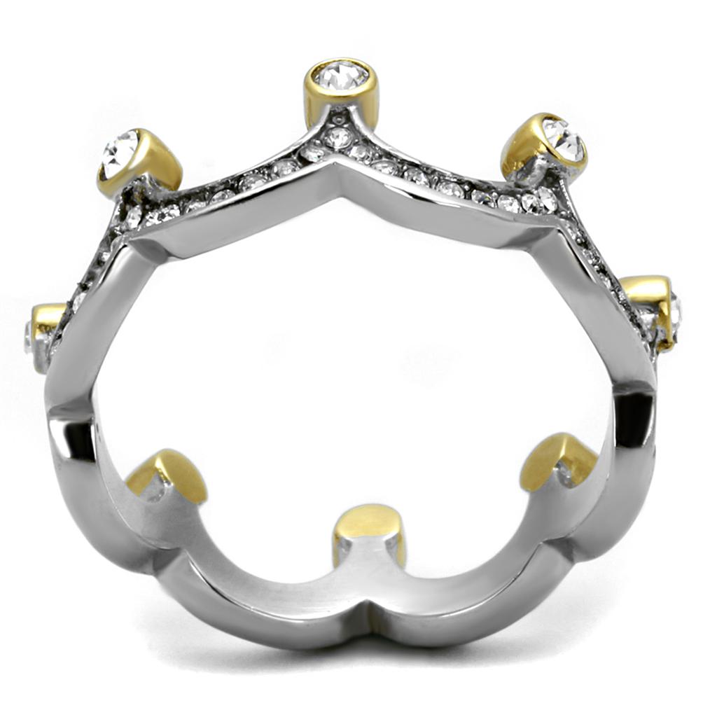 Two Tone IP Gold (Ion Plating) Stainless Steel Ring with Top Grade Crystal in Clear TK2258