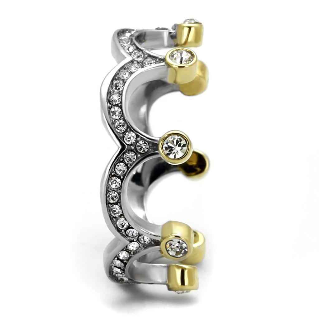 Two Tone IP Gold (Ion Plating) Stainless Steel Ring with Top Grade Crystal in Clear TK2258
